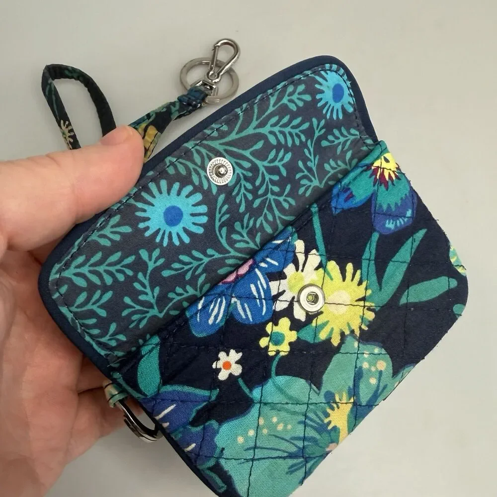 Vera Bradley Moonlight Garden - Iconic Zip ID Case & Lanyard Wallet Floral EUC